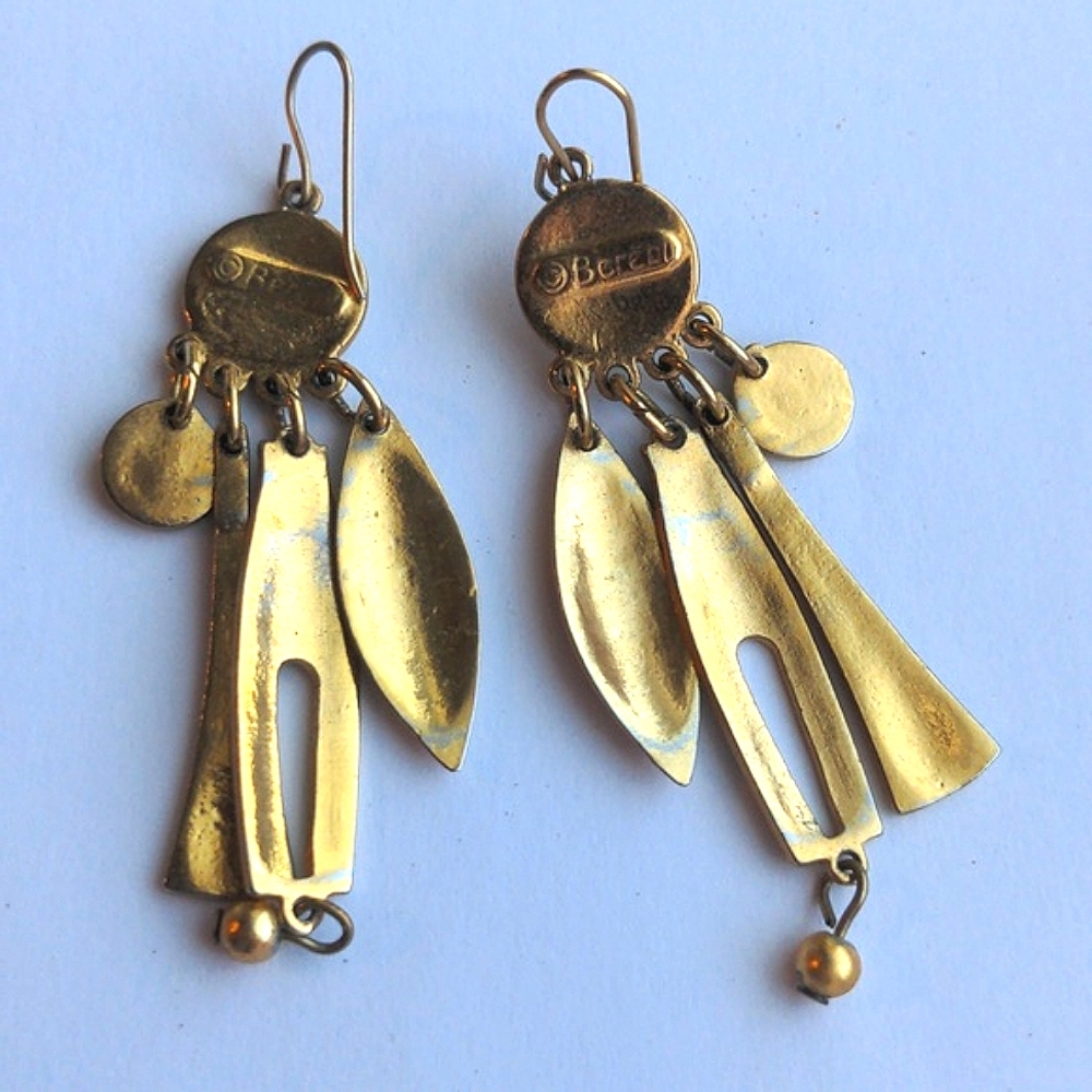 Vintage Edgar Berebi Cat Earrings Dangle Artistic Wearable Art Pierced Hook - Picture 5 of 7
